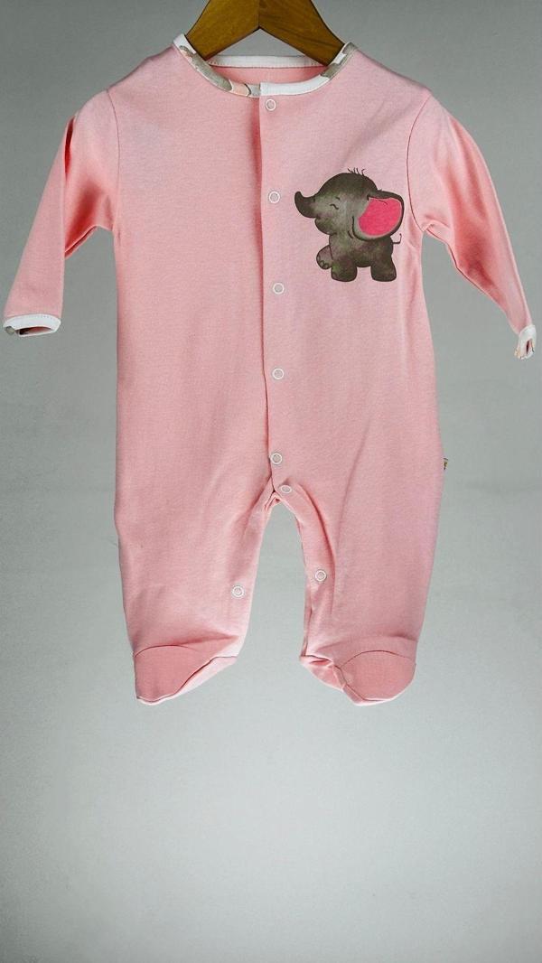 Mıdırık Fil Baskılı Patikli Çıtçıtlı %100 Pamuklu Kız Bebek Tulum Pembe 3 Ay - Image 1