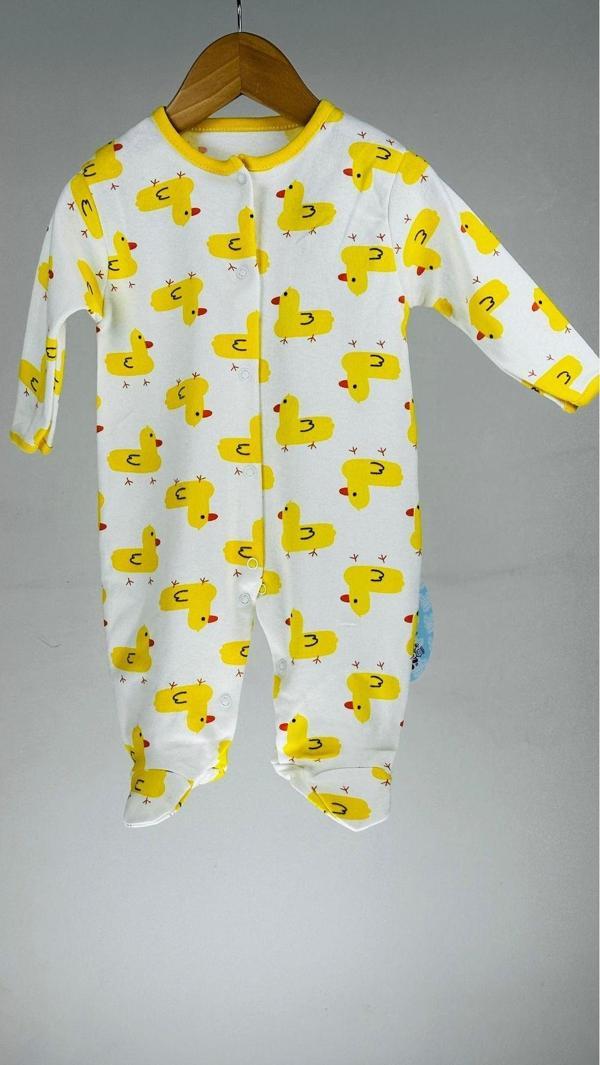 Mıdırık Civcivli %100 Pamuklu Uzun Kollu Çıtçıtlı Bebek Tulum Beyaz 3 Ay - Image 1