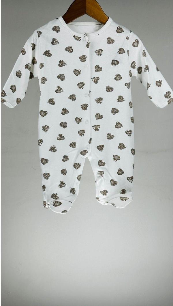 Mıdırık Kalpli Patikli Çıtçıtlı %100 Pamuklu Kız Bebek Tulum Beyaz 9 Ay - Image 1
