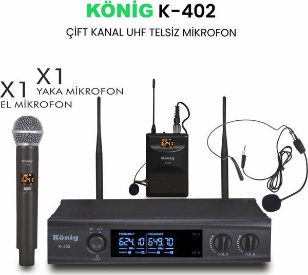 König K-402 El+Yaka İki Kanal Uhf Telsiz Mikrofon - Image 1