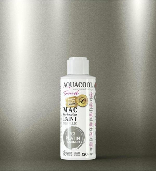 Aquacool Trend Su Bazlı Akrilik Dönüşüm Boyası Metalik Renk 903 Platin 120ml - Image 1