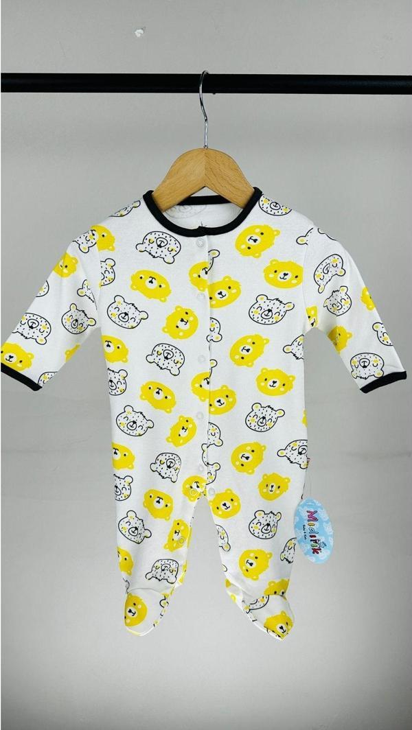 Mıdırık Ayıcıklı Pamuklu Çıtçıtlı Bebek Tulum Sarı 3 Ay - Image 1