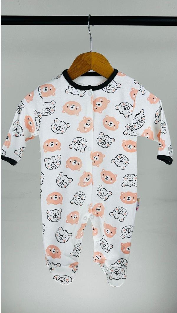 Mıdırık Ayıcıklı Pamuklu Çıtçıtlı Bebek Tulum Somon 3 Ay - Image 1