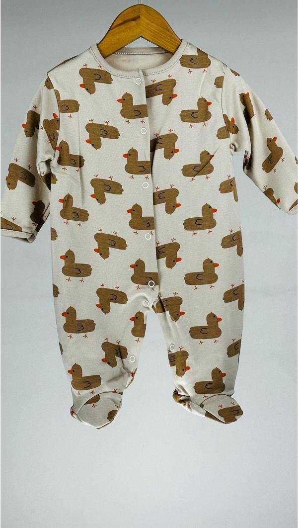 Mıdırık Civcivli %100 Pamuklu Çıtçıtlı Bebek Tulum Kahverengi 3 Ay - Image 1