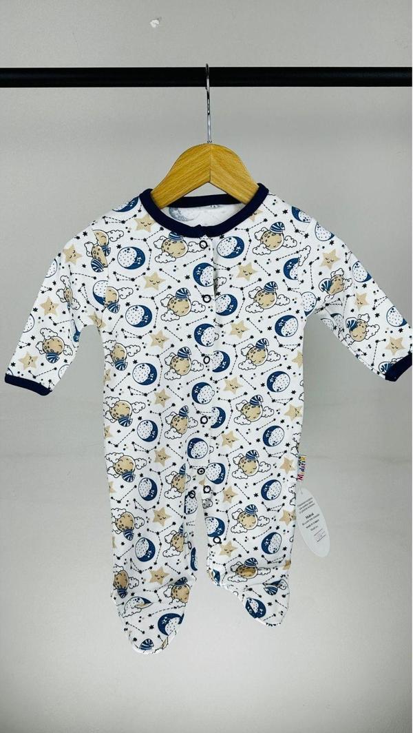 Mıdırık Desenli %100 Pamuklu Erkek Bebek Tulum Beyaz 3 Ay - Image 1