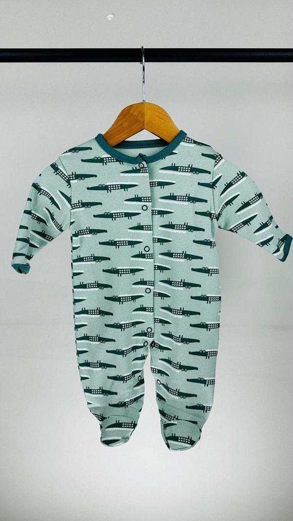 Mıdırık Hayvan Desenli Çıtçıtlı Pamuklu Bebek Tulum Yeşil 3 Ay - Image 1
