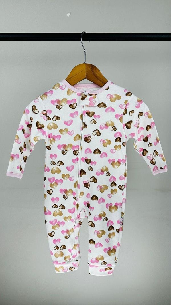 Mıdırık Kalpli Fermuarlı Pamuklu Kız Bebek Tulum Beyaz 12 Ay - Image 1