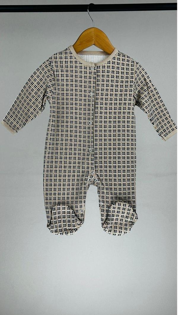 Mıdırık Kareli %100 Pamuklu Patikli Bebek Tulum Açık Kahve 3 Ay - Image 1