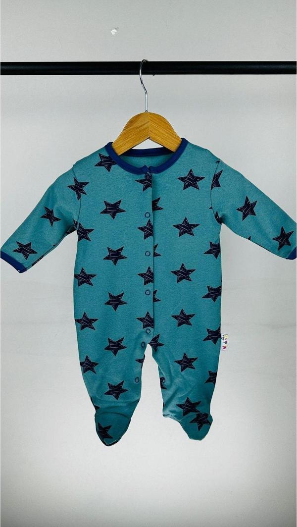 Mıdırık Yıldızlı Çıtçıtlı Pamuklu Bebek Tulum Yeşil 3 Ay - Image 1