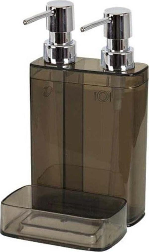 Primanova M-E10-25 Viva 2'Li Sıvı Sabunluk Süngerli Şeffaf Siyah - Image 1