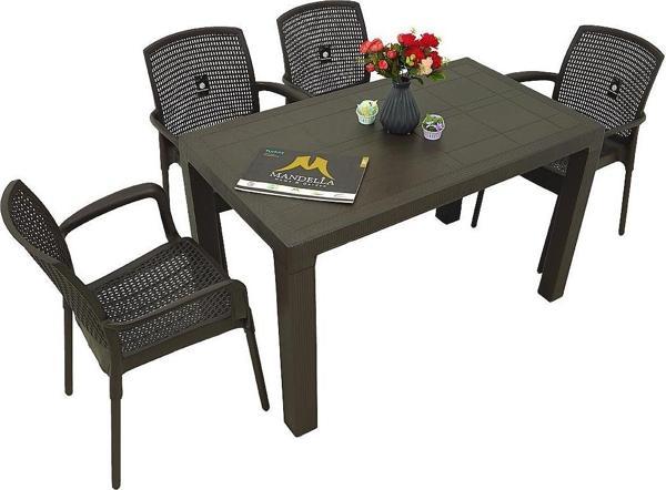Mandella Elit 70x120 4 Kişilik Defne Koltuk Masa Takımı Eko Kahverengi - Image 1