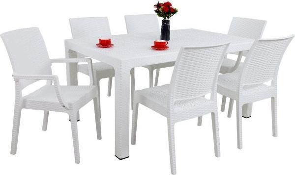 Mandella Elit 90x150 Rattan 2 Elit Koltuk 4 Elit Sandalye Masa Takımı Beyaz - Image 1