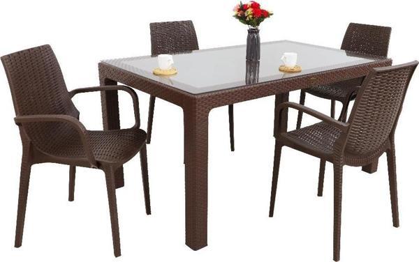 Mandella Elit Rattan 90x150 4 kişilik Nirvana Koltuk Camlı Masa Takımı Kahverengi - Image 1