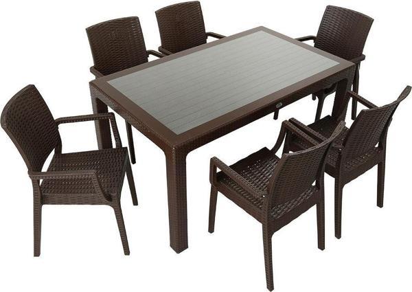 Mandella Elit Rattan 90x150 Elit Koltuk Camlı Masa Takımı KAHVERENGİ - Image 1