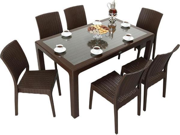 Mandella Elit Rattan 90x150 Elit Sandalye Camlı Masa Takımı KAHVERENGİ - Image 1