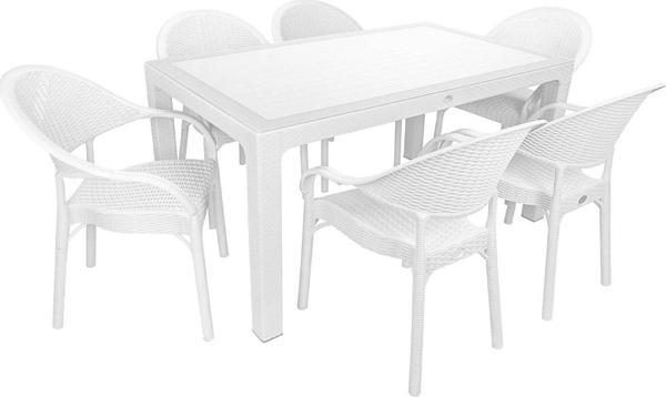 Mandella Elit Rattan 90x150 Eylül Koltuk Camlı Masa Takımı Beyaz - Image 1