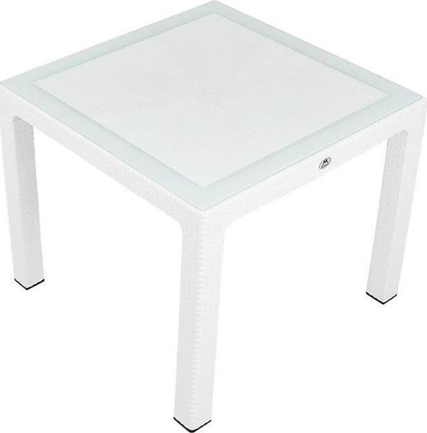 Mandella 90x90 Elit Rattan Masa (Camlı) BEYAZ - Image 1