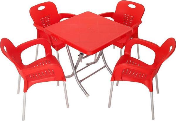 Mandella Katlanır Ayak 80x80 Alüminyum Ayaklı Nil Koltuk Masa Takımı KIRMIZI - Image 1