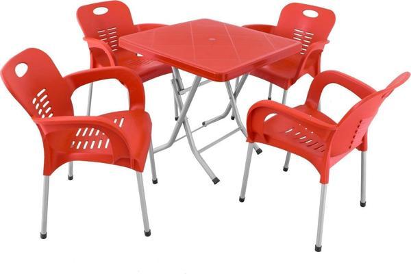 Mandella Katlanır Ayak 80x80 Demir Ayaklı Nil Koltuk Masa Takımı Kırmızı - Image 1