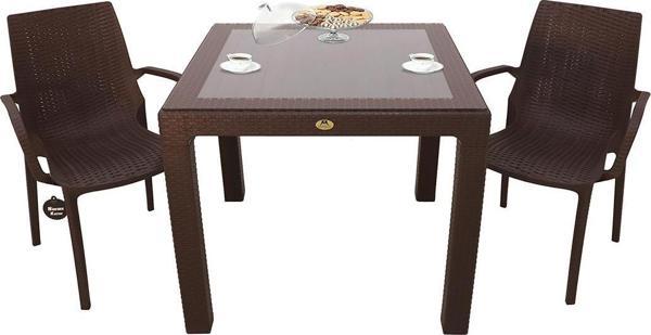 Mandella Elit Rattan 90x90 2 Kişilik Nirvana Koltuk Camlı Masa Takımı Kahverengi - Image 1