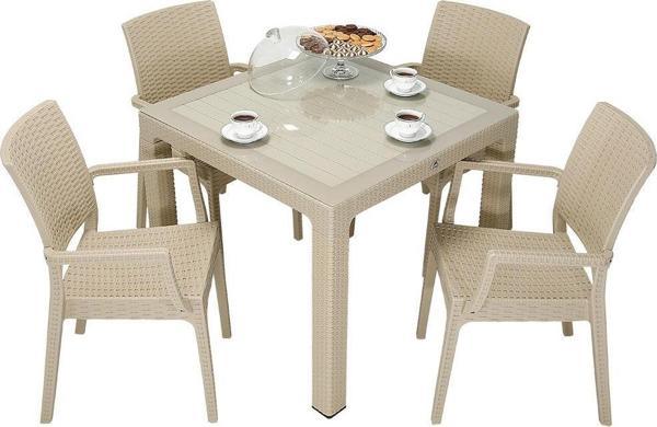 Mandella Elit Rattan 90x90 Elit Koltuk Camlı Masa Takımı ÇÖLBEJİ - Image 1