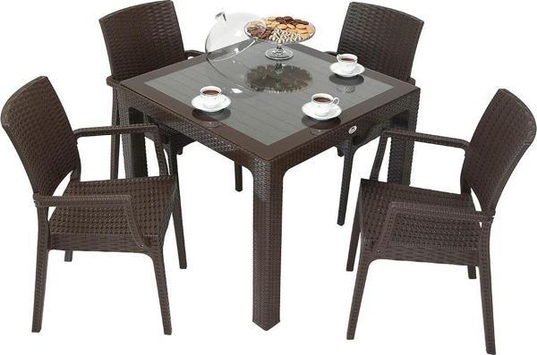 Mandella Elit Rattan 90x90 Elit Koltuk Camlı Masa Takımı KAHVERENGİ - Image 1