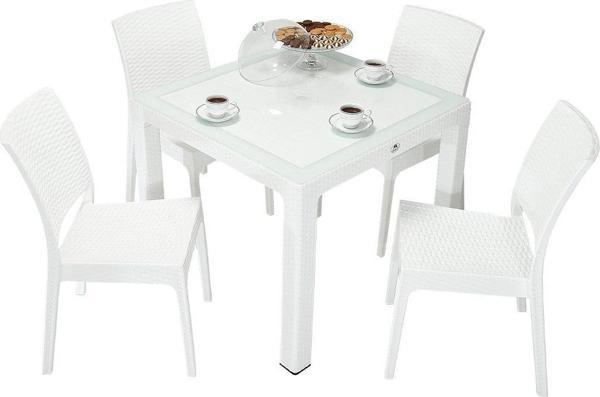 Mandella Elit Rattan 90x90 Elit Sandalye Camlı Masa Takımı beyaz - Image 1
