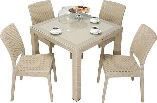 Mandella Elit Rattan 90x90 Elit Sandalye Camlı Masa Takımı ÇÖLBEJİ - Image 1
