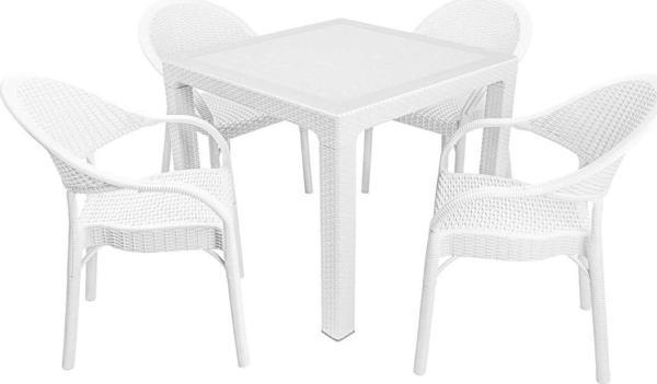 Mandella Elit Rattan 90x90 Eylül Koltuk Camlı Masa Takımı Beyaz - Image 1