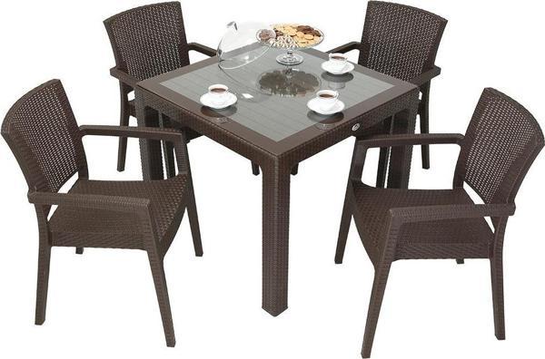 Mandella Elit Rattan 90x90 Zeus Koltuk Camlı Masa Takımı KAHVERENGİ - Image 1