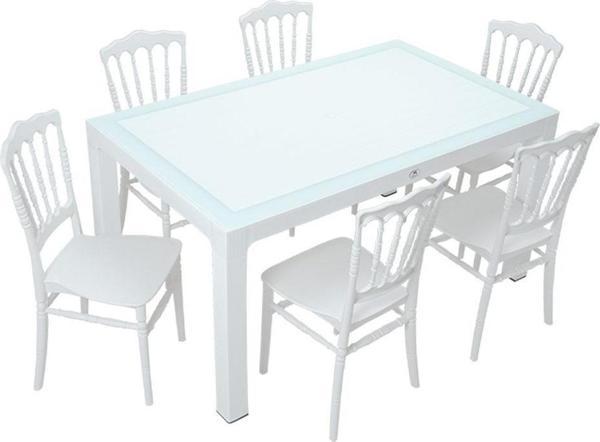 Mandella Wood 90x150 Silver Napolyon Sandalye Camlı Masa Takımı - Image 1