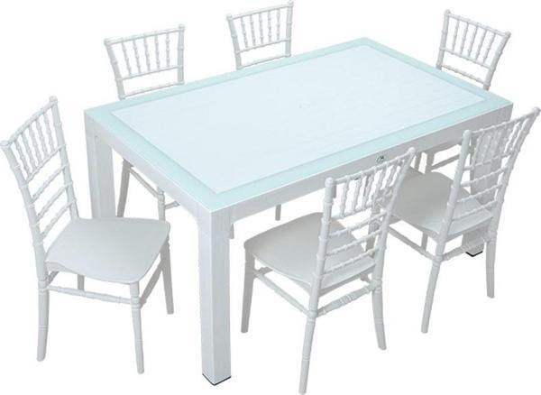Mandella Wood 90x150 Silver Tifany Sandalye Camlı Masa Takımı Beyaz - Image 1