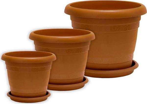 Sağlam Plastik Klasik Toprak Saksı 3'lü Set Kahverengi - Image 1