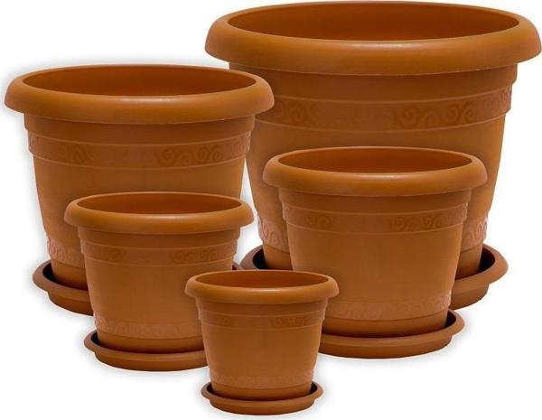 Sağlam Plastik Klasik Toprak Saksı 5'li Set Kahverengi - Image 1