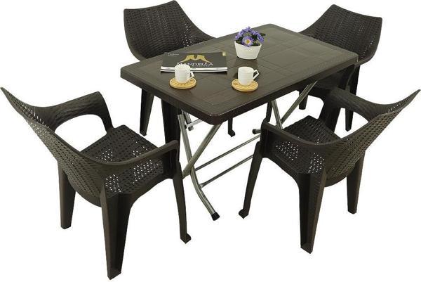 Mandella Zeugma 70x120 Katlanır Ayak 4 Kişilik Polo Koltuk Masa Takımı Kahverengi - Image 1