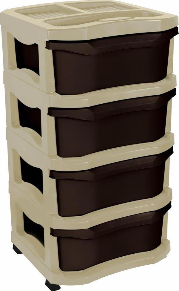 Sağlam Plastik Maxi Büyük Boy Komidin (4 Çekmeceli Sebzelik) Kahverengi - Image 1