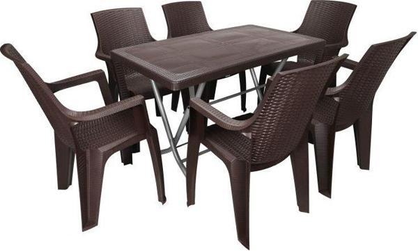 Mandella Zeugma 70x120 Katlanır Ayak 6 Kişilik Nibras Koltuk Masa Takımı Kahverengi - Image 1