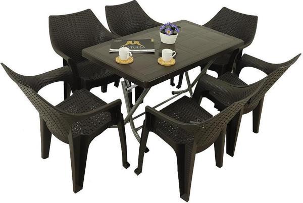 Mandella Zeugma 70x120 Katlanır Ayak 6 Kişilik Polo Koltuk Masa Takımı Kahverengi - Image 1
