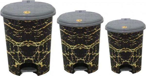 Sağlam Plastik 3'lü Desenli Pedallı Çöp Kovası Set (11-18-30 Lt) - Image 1