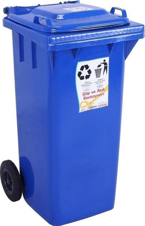 Sağlam Plastik Çöp ve Atık Konteyneri 120 Lt Tekerlekli Orjinal Mavi - Image 1