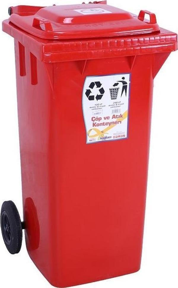 Sağlam Plastik Çöp ve Atık Konteyneri 240 Lt Tekerlekli Orjinal Kırmızı - Image 1