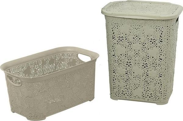 Sağlam Plastik Dantel Kirli Çamaşır Sepeti- Çamaşır sepeti 2'li Set Çölbeji - Image 1