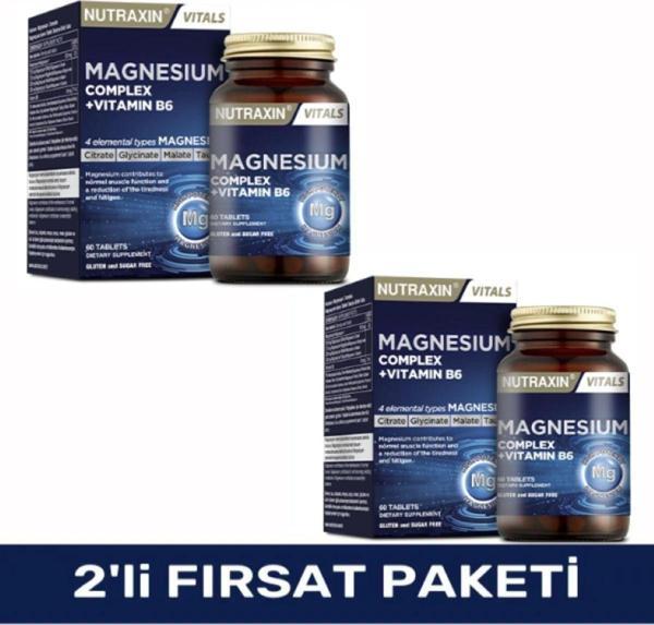 Nutraxin Magnezyum Complex 60 Tablet 125 Mg - Bisiglinat - Taurat - Malat - Sitrat - B6 8680512632108 X2 - Image 1