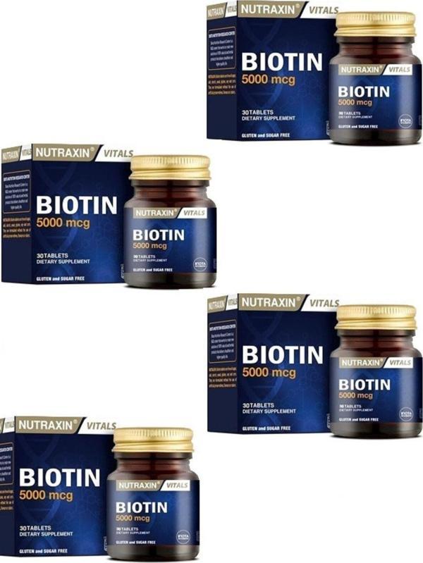 Nutraxin Vitals Biotin 5000 Mcg 30 Tablet X4 Adet - Image 1