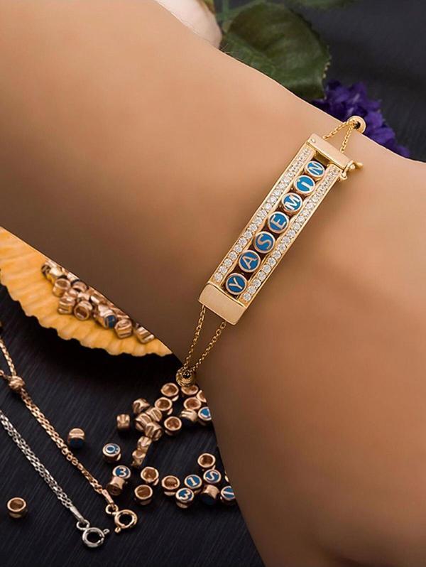 925 Ayar Altın Kaplama Gümüş Isim Demonte Bileklik - Image 1