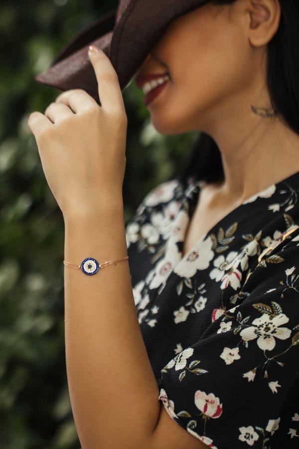 925 Ayar Çift Zincirli Gümüş Nazar Bileklik - Image 1