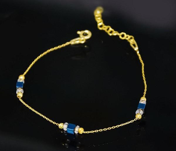 925 Ayar Gümüş Gold Kaplama Lacivert Küp Boncuklu, Dorika Toplu Bileklik - Image 1