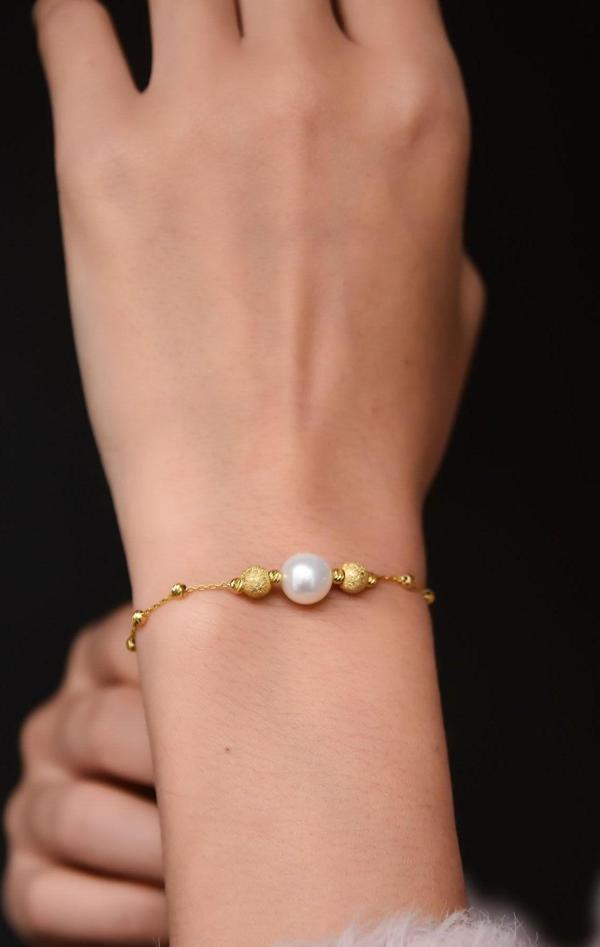 925 Ayar Gümüş Altın Kaplama Sim Dorika Toplu Inci Kadın Bileklik - Image 1