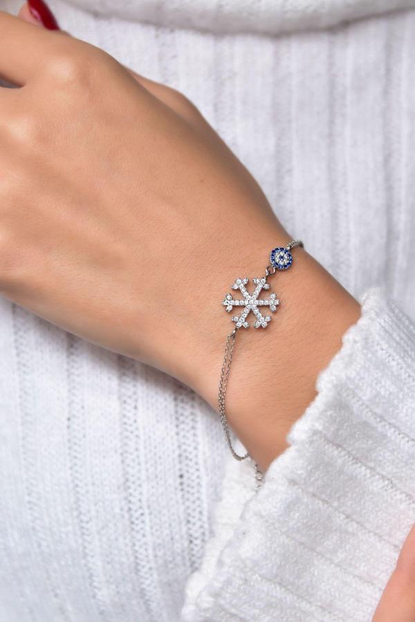 925 Ayar Gümüş Çift Zincirli Nazarlı Kartanesi Bileklik - Image 1