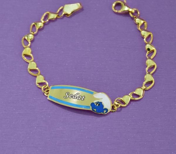 925 Ayar Gümüş Gold Kaplama Şirin Isimli Erkek Bebek Künyesi - Image 1